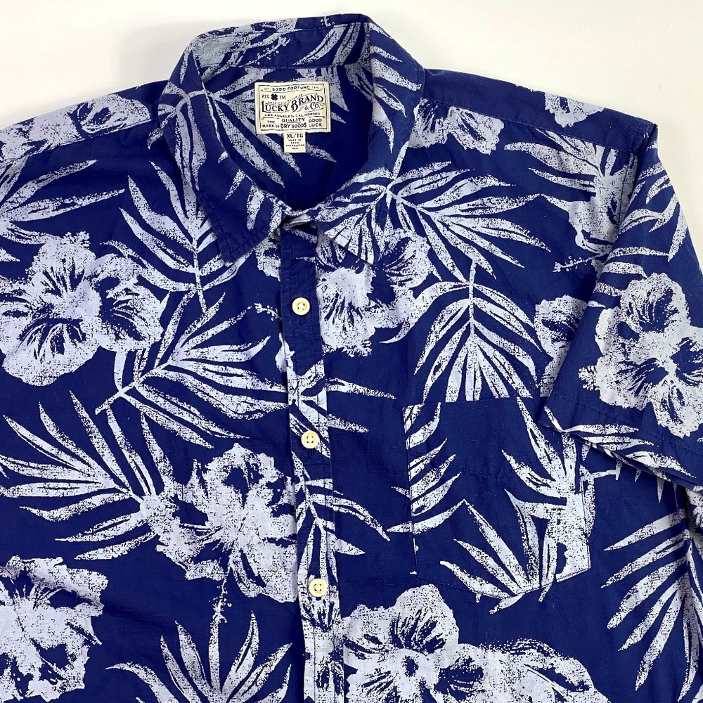 Lucky Brand Los Angeles Short Sleeve Button Up Cotton Hawaiian Shirt Mens Sz XL